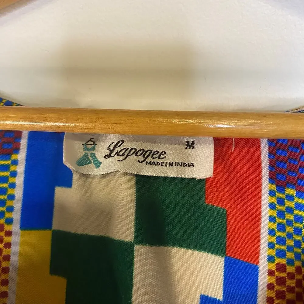 Lapogee African Print Kaftan Colorful Summer Dress Ruffles Size Medium Lagenlook